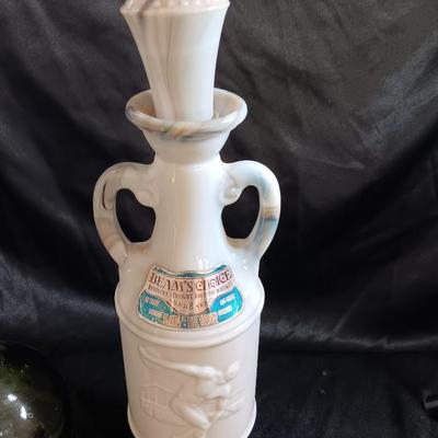 Rothschild Napoleon bottle and a Milk glass swirl Beams choice Decanter with prince Albert tin