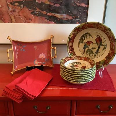 286 Tracy Porter Ceramic Tray with Ceramic Parrot Bowls by Betty Whitaker