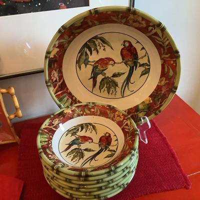 286 Tracy Porter Ceramic Tray with Ceramic Parrot Bowls by Betty Whitaker