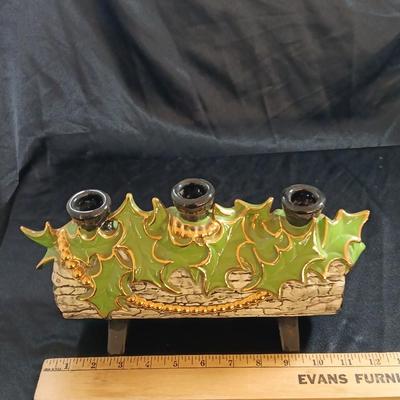 Vintage 70's ceramic centerpiece Yule log candle holder, hand painted, original centerpiece 1 of 2