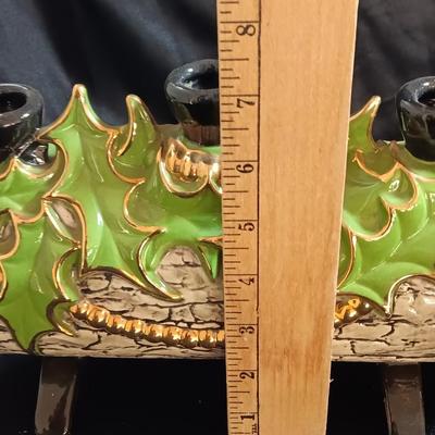Vintage 70's ceramic centerpiece Yule log candle holder, hand painted, original centerpiece 1 of 2