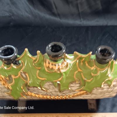 Vintage 70's ceramic centerpiece Yule log candle holder, hand painted, original centerpiece 1 of 2