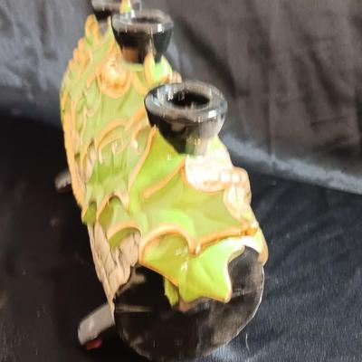 Vintage 70's ceramic centerpiece Yule log candle holder, hand painted, original centerpiece 2 of 2