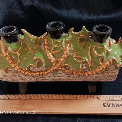 Vintage 70's ceramic centerpiece Yule log candle holder, hand painted, original centerpiece 2 of 2