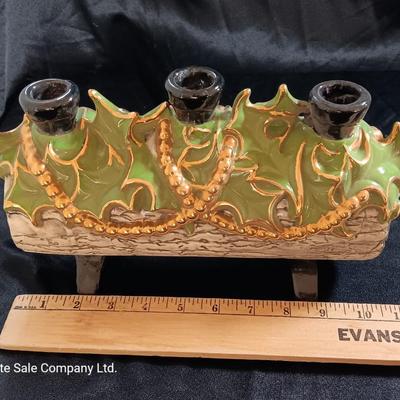 Vintage 70's ceramic centerpiece Yule log candle holder, hand painted, original centerpiece 2 of 2