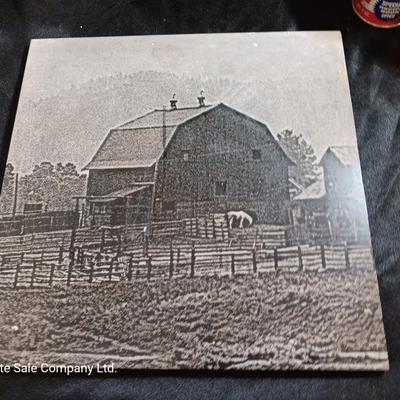 Really cool lasered art tile Barn with horse with vintage spice cans