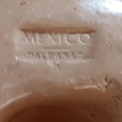 Pottery Sombrero with wooden Mexico salt & pepper shakers and metal spice tins