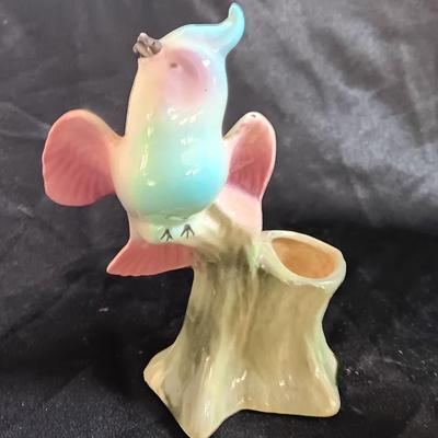 Vintage Mid-Century MCM Planters - Cockatiel and USA marked Girl planter
