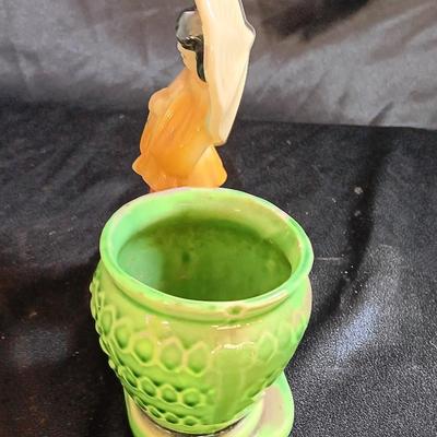 Vintage Mid-Century MCM Planters - Cockatiel and USA marked Girl planter