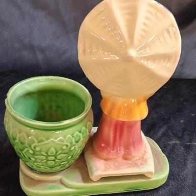 Vintage Mid-Century MCM Planters - Cockatiel and USA marked Girl planter