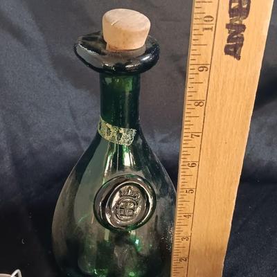 Molle' Co Glass Jar - two e-z seal Jars and a green Green Glass CE Crown Seal Wine Decanter