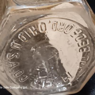 Molle' Co Glass Jar - two e-z seal Jars and a green Green Glass CE Crown Seal Wine Decanter