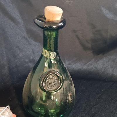 Molle' Co Glass Jar - two e-z seal Jars and a green Green Glass CE Crown Seal Wine Decanter