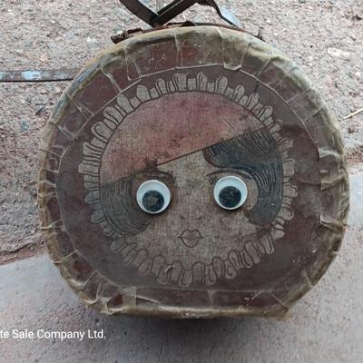 Vintage toy buggy stroller with baby doll and luggage of doll clothes