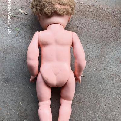 Vintage toy buggy stroller with baby doll and luggage of doll clothes