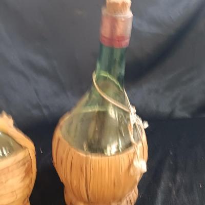 Two wicker covered Italian alcohol bottles with Florida Oranges salt & Pepper shakers