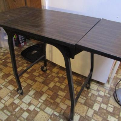 Wood Finish Drop Leaf Table with Metal Frame