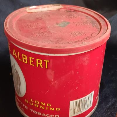 Velvet tobacco tin with Prince Albert containers and Cigar shaped salt & pepper shakers