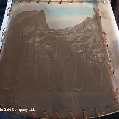 Beautiful working wood-based lamp with Colorado scenery shade