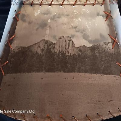 Beautiful working wood-based lamp with Colorado scenery shade