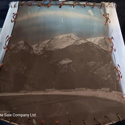 Beautiful working wood-based lamp with Colorado scenery shade