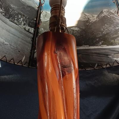 Beautiful working wood-based lamp with Colorado scenery shade