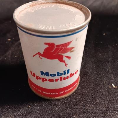 Vintage tins - Family brad and nail assortment and a Mobil Upper lube tin