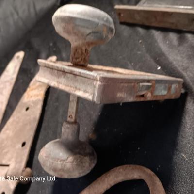 Rusty old hinges, with door hardware