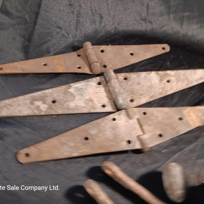 Rusty old hinges, with door hardware