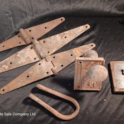 Rusty old hinges, with door hardware