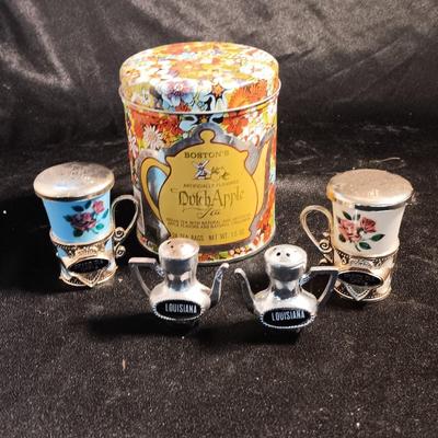 Boston's Dutch apple tea tin with Tea themed salt & pepper shakers