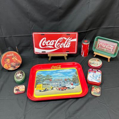 Coca Cola Coke Collector's Trays Pencel Sharpener, Car Tag, Tins