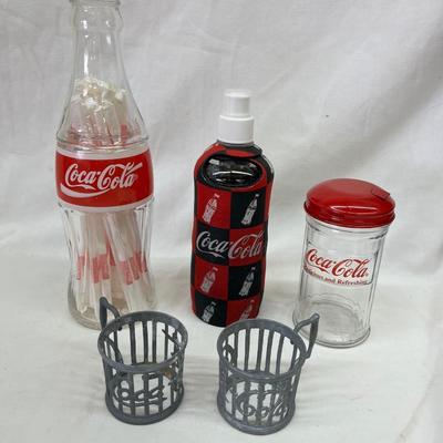 Coca Cola Coke Kitchen Assortment Straw Holder 1995, Sugar '92, Water Bottle, Steel Cup Glass Holders