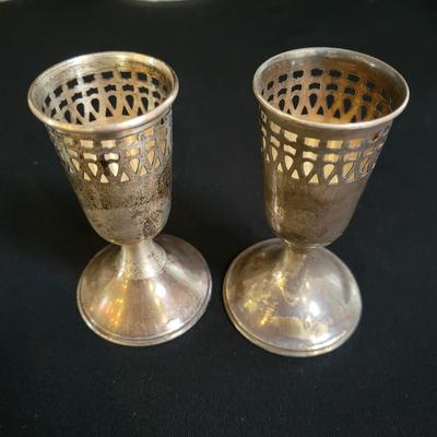 Sterling Silver and Glass Cordial Glasses and Trays (BR-DW)