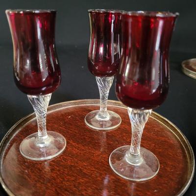 Sterling Silver and Glass Cordial Glasses and Trays (BR-DW)