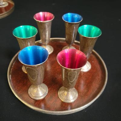 Sterling Silver and Glass Cordial Glasses and Trays (BR-DW)
