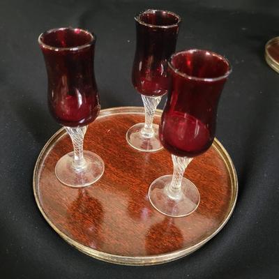 Sterling Silver and Glass Cordial Glasses and Trays (BR-DW)