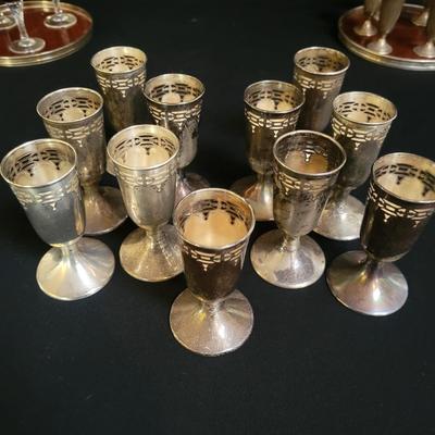 Sterling Silver and Glass Cordial Glasses and Trays (BR-DW)