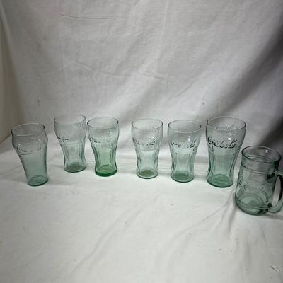 Vintage 7 Lot Coke Coca Cola Green Tint Drinking Glasses