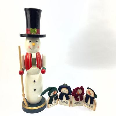 497 Large 23â€ Wooden Snowman Nutcracker with Small Wooden Sign