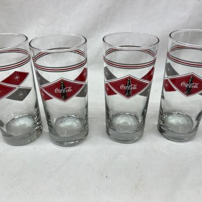 Coca-Cola Coke Set 4 Drinking Glasses Anchor Hocking Diamond Logo