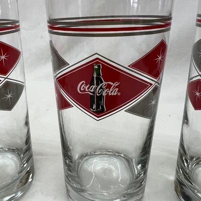 Coca-Cola Coke Set 4 Drinking Glasses Anchor Hocking Diamond Logo