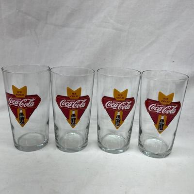 Vintage 4 Pc Set Coke Coca-Cola Anchor Hocking Glasses 20oz.