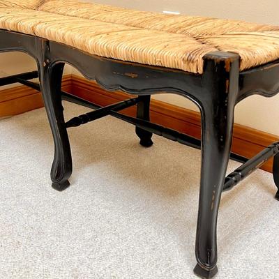 Solid Wood Rush Top Black Distressed Bench