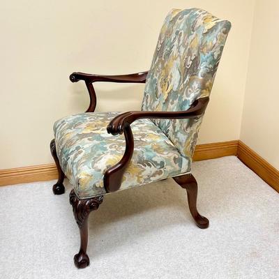 Upholstered Mahogany Ball & Claw Foot Occasional Armchair