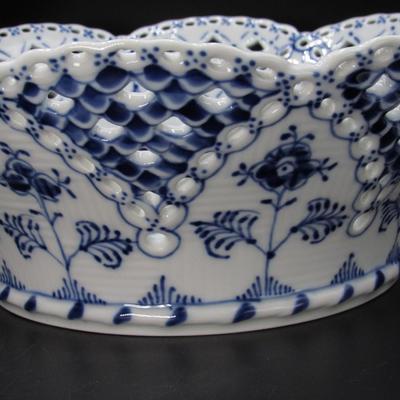 Vintage Royal Copenhagen Blue Fluted Full Lace Scalloped Porcelain Dinner Plate & Matching Bowl