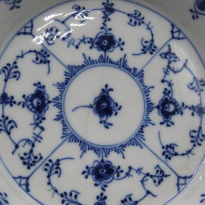 Vintage Royal Copenhagen Blue Fluted Full Lace Scalloped Porcelain Dinner Plate & Matching Bowl