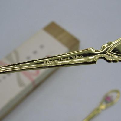 Pair of Retro Miyako Hotel Tokyo Japanese Souvenir Collector Small Gold Tone Spoons