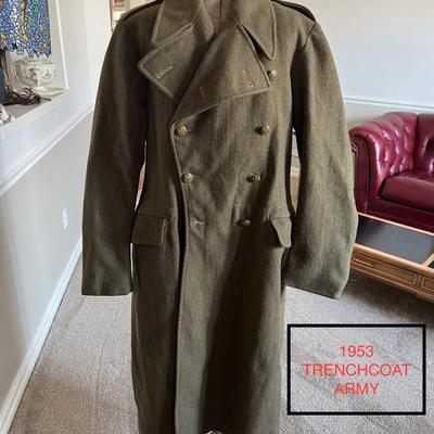 1953 Army Trench Coat Wool Mens Medium