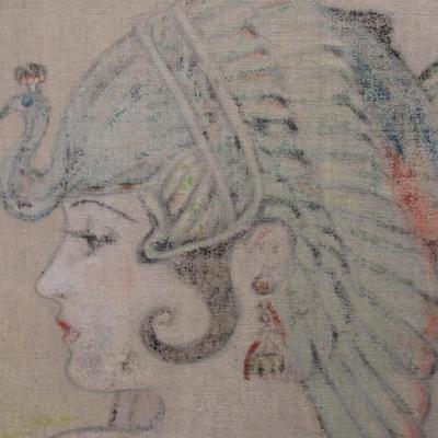 Vintage Original Artwork Art Nouveau Style Egyptian Goddess Faded Framed Painting signed Vivian Kellem
